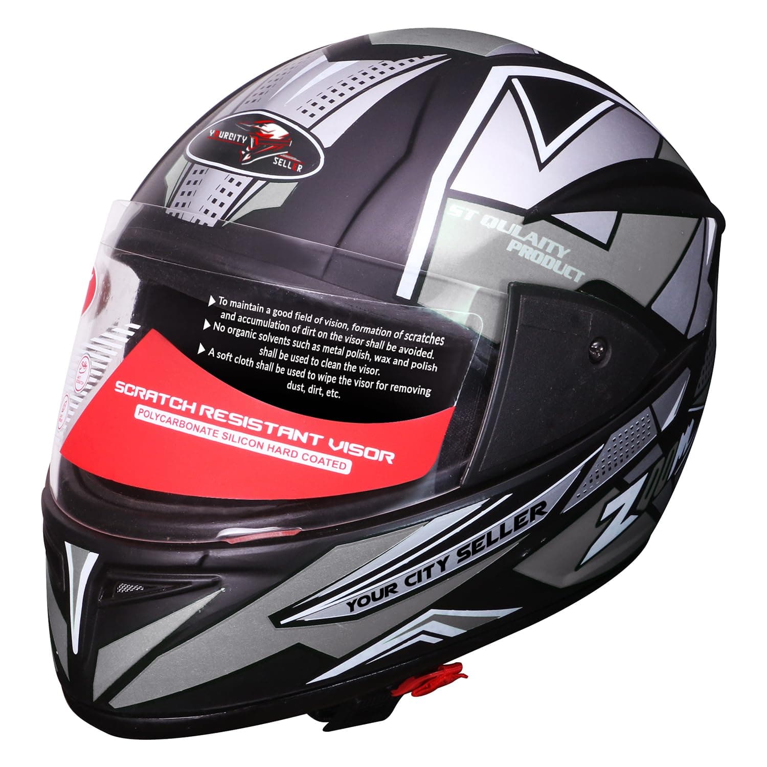 STiSS Strong and Durable Stylish Full Face Men Motorbike Helmet |Scratch Resistance & Silicone Glass Protection (Black)