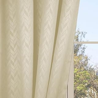 LINENWALAS 100% True Blackout Curtains 5 Feet Long - Set of 2 Panels, Herringbone Embossed Design Complete Light Block, Thermal Insulated & Noise Reducing Room Darkening Curtains (Beige)