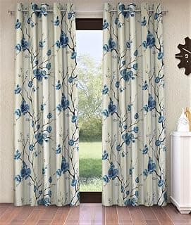Fashion String 2 Piece 3D Tulips Eyelet Polyester Door Curtains - 7 Feet, Blue - Light-Filtering