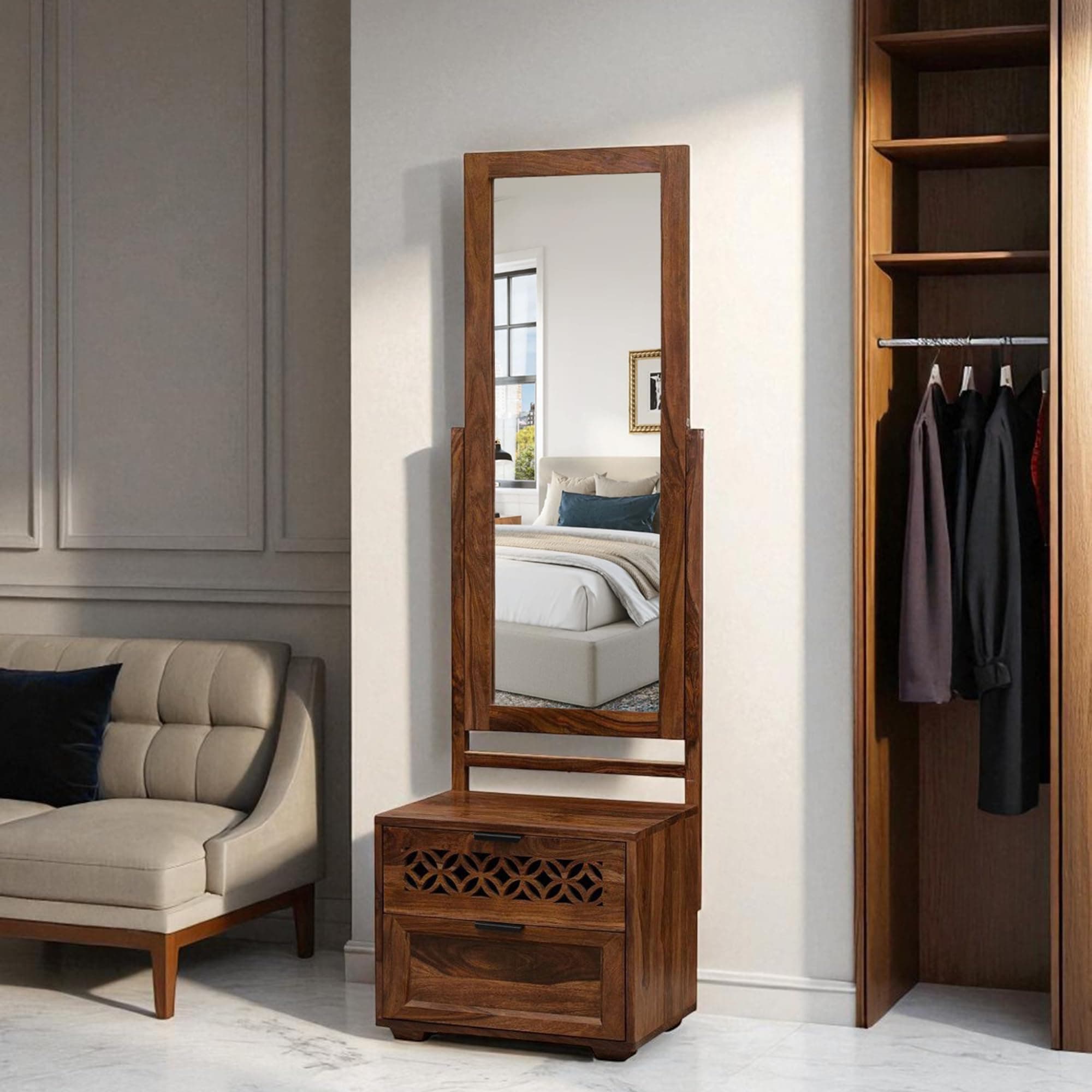 The Attic Ambient Dressing Table for Bedroom, Solid Wood, Honey Matte Finish