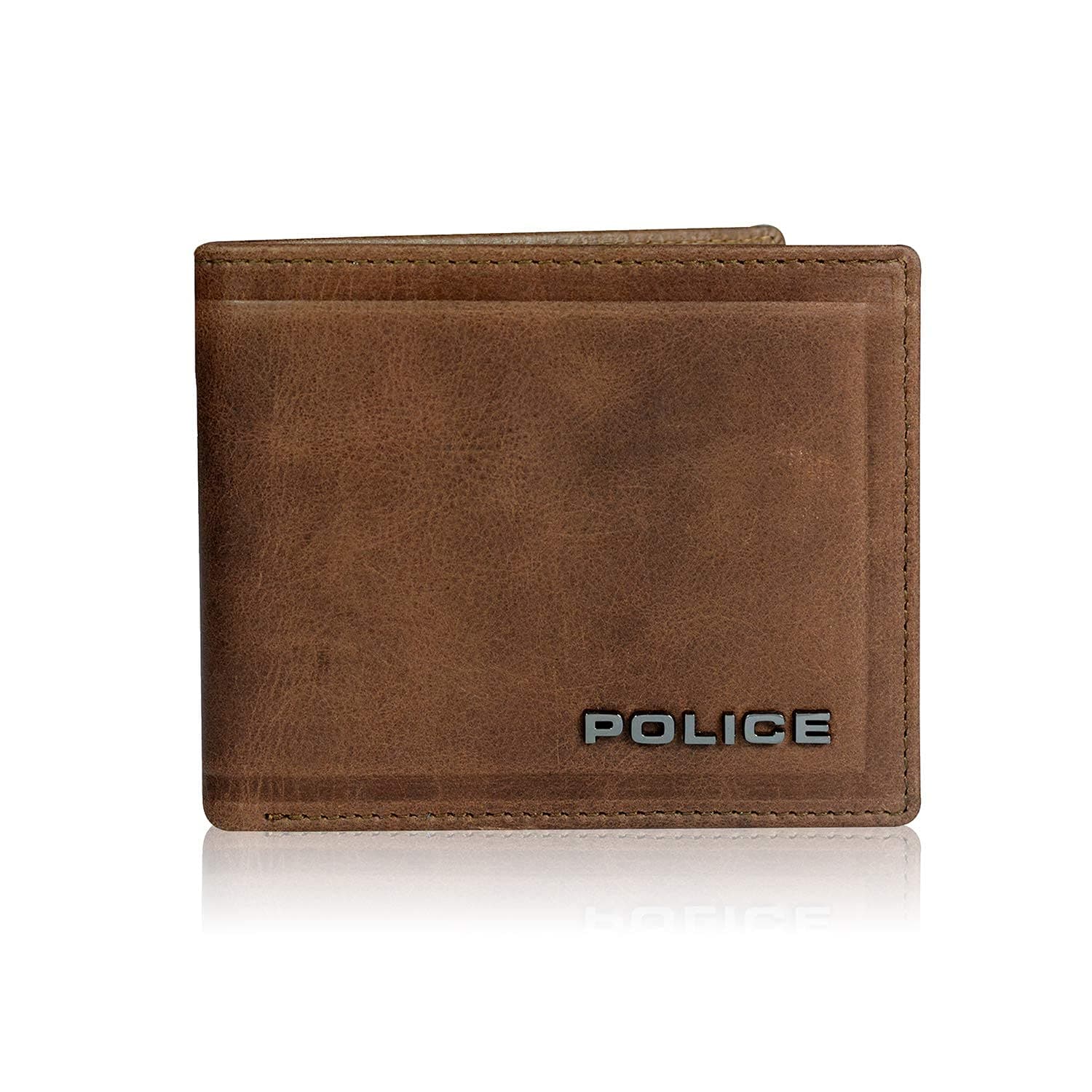 Police Leather Wallet for Men Original | Branded Premium Coin Wallet for Men Stylish Genuine Leather Gents Purse with 4 Credit Card Holder Slots | 2 Slip-in Pockets | Christmas Gifts - Brown