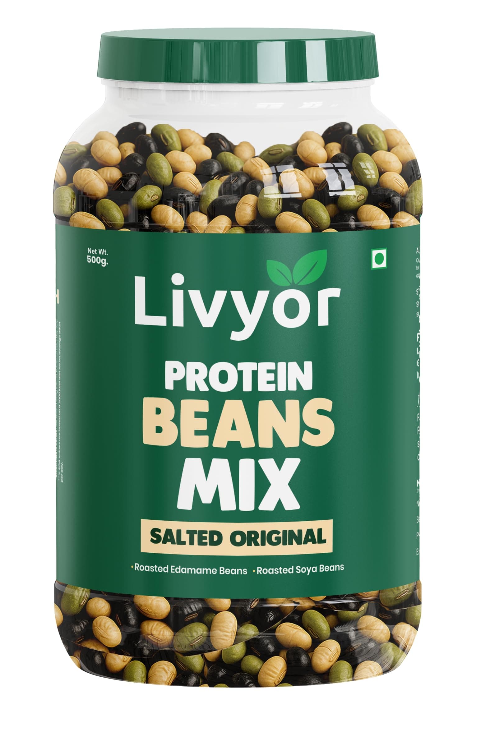 Livyor Roasted Protein Beans Mix - 500g | SoyaBeans | Edamame beans | Black Beans | Roasted Not fried | Healthy and Tasty snack | No Added Sugar | No preservatives | Pack of 1