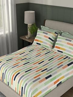 Portico New York Signature - Everyday Elegance 104 TC Cotton Green Double Bedsheet with 2 Pillow Covers