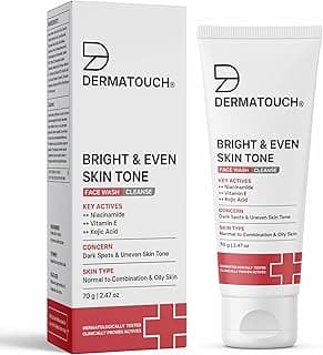DERMATOUCH Bright & Even Tone Face Wash with Niacinamide, Vitamin E and Kojic Acid | For Tan, Pigmentation Dark Spots & Uneven Skin Tone | Oil Control | Dermatologist Tested | For Men & Women | 70g