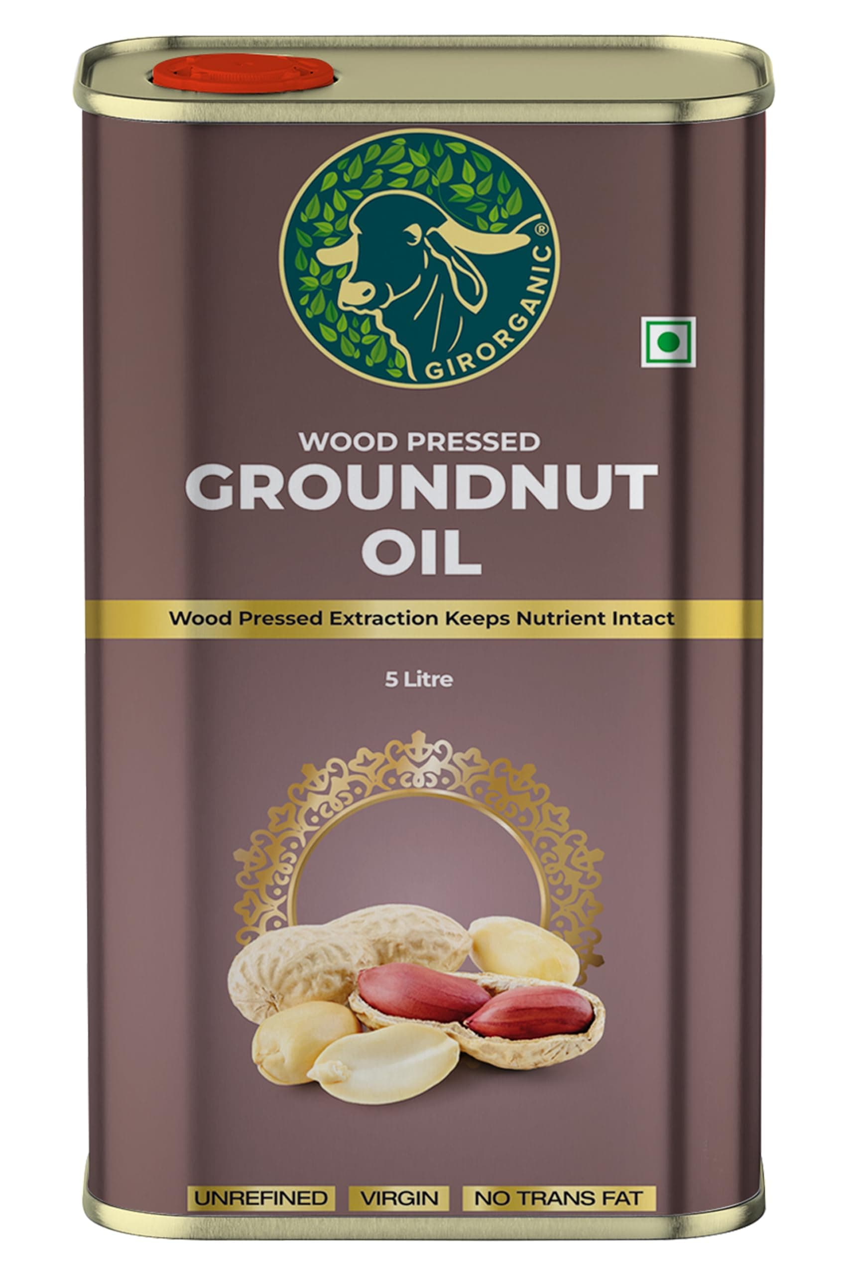 GirOrganic groundnut oil 5 litre | Kacchi Ghani | Virgin | Unrefined | Cold pressed |100% Natural cooking oil | Gopal Ratna Award Winner 2023