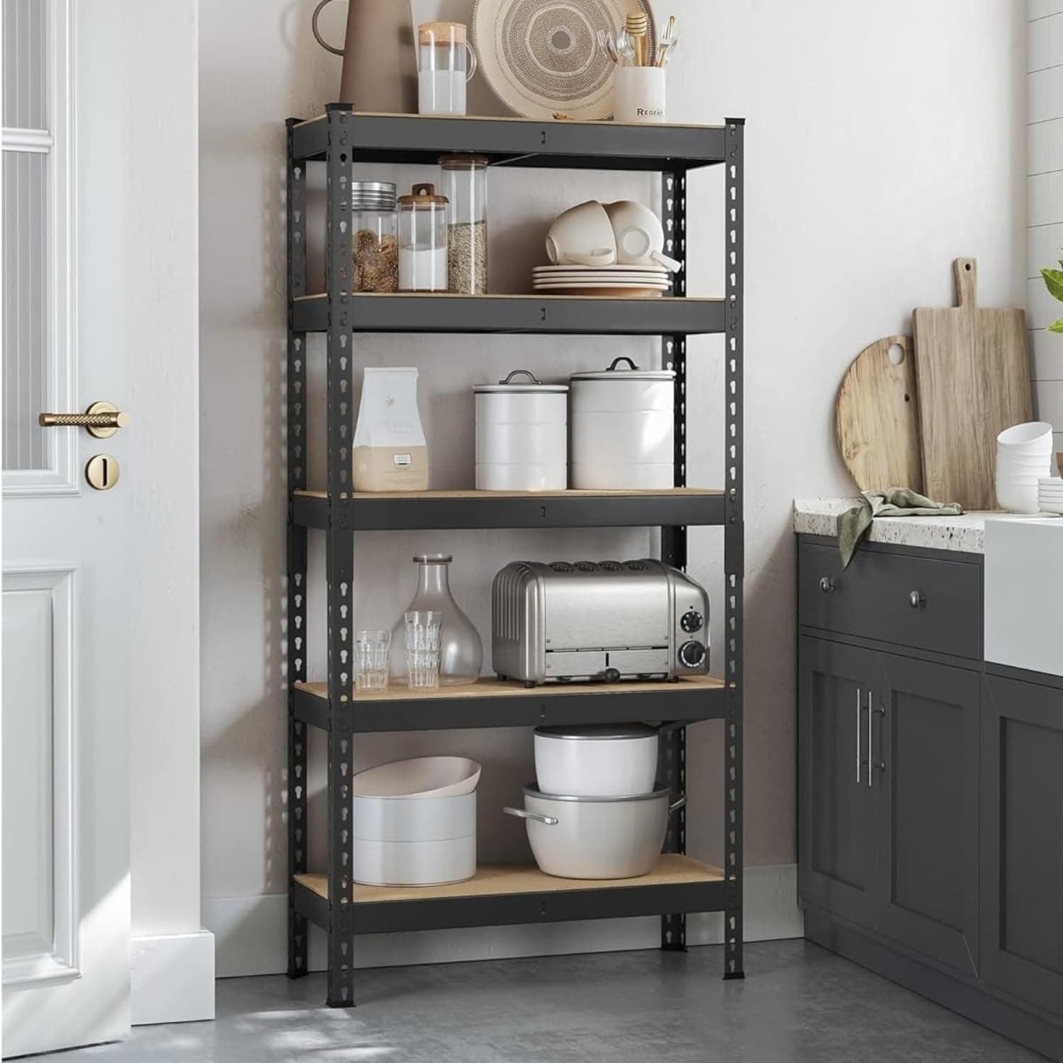 HOMIFLY 5 Tier Boltless Rack for Storage/60x24x12 Inch Adjustable Metal Shelf/Multipurpose Shelves with Wooden Plank/Industrial Storage Shelving Unit/Organizer for Garage/Home/Warehouse (Black)