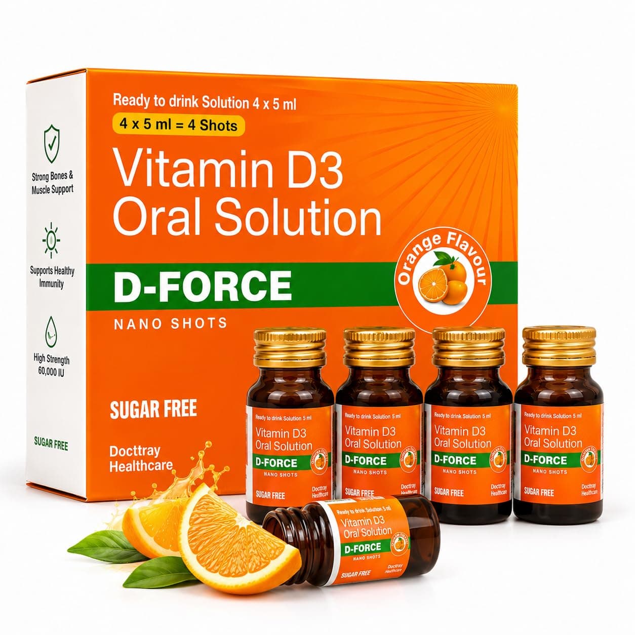 D-Force Vitamin D3 60000 IU 4 Shot – High-Potency Vitamin D3 Liquid Supplement for Immune Support, Strong Bones, and Muscle Health – Quick-Absorbing, Easy-to-Take Liquid Shots – 4 Count Bottle
