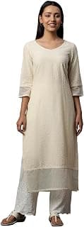 Aurelia Women's Cotton Straight Fit Embroidered Straight Kurta