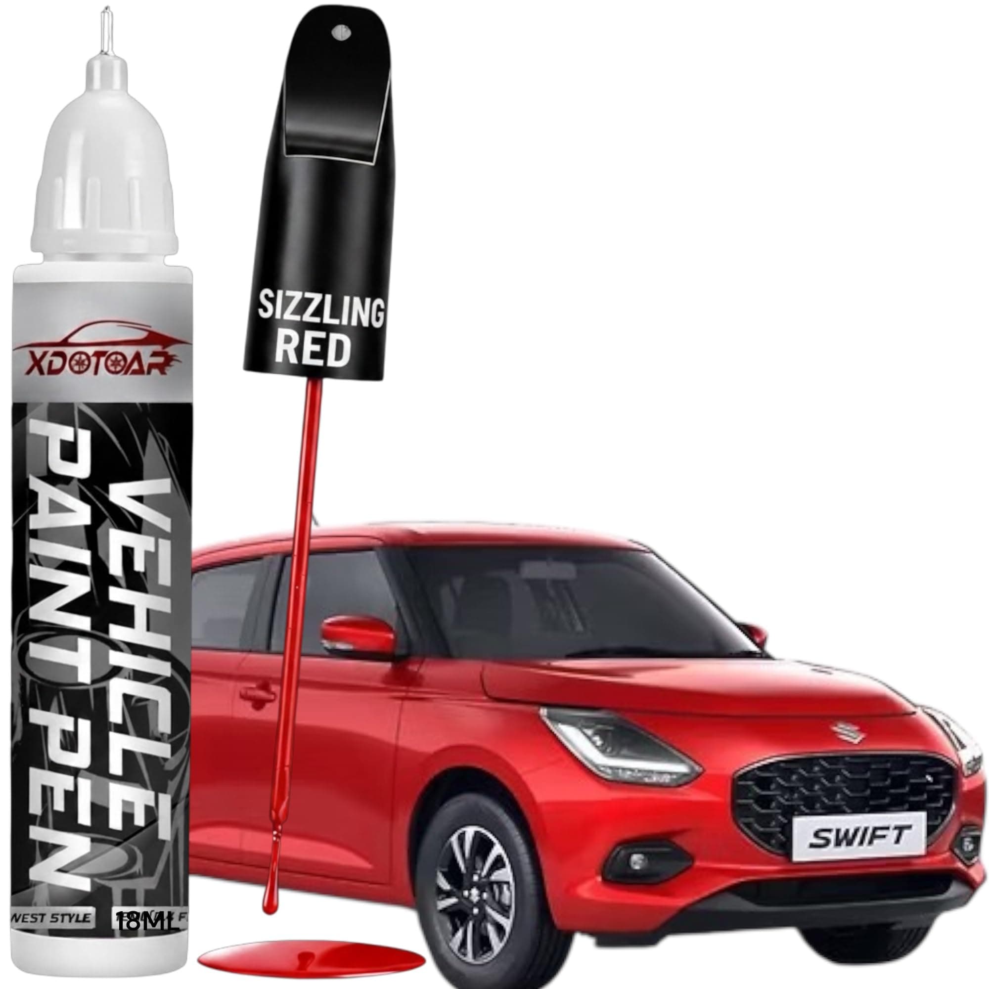 xdotoar Car Touch Up Paint for Maruti Suzuki Swift 2025 Sizzling Red (WAA) | Exact Color Match | 2K Paint Technology | Car Scratch Repair | Quick Dry | Rust Protection | Automotive Touch Up Paint | 18ml