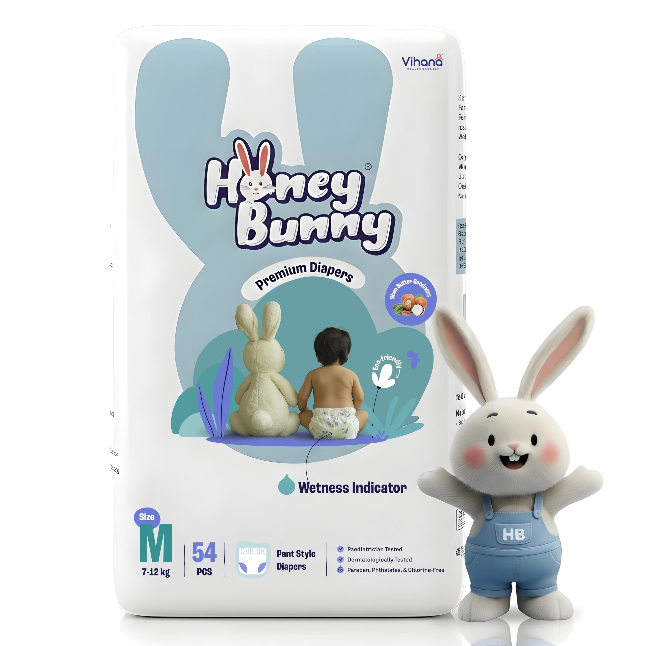 Honey Bunny Premium Baby Diaper Pants - M (7-12 kg) - 54 Diapers | With Shea Butter Infused Care, 360° Super Soft Comfort, Ultra Thin Fit & Breathable Extra Absorb Core