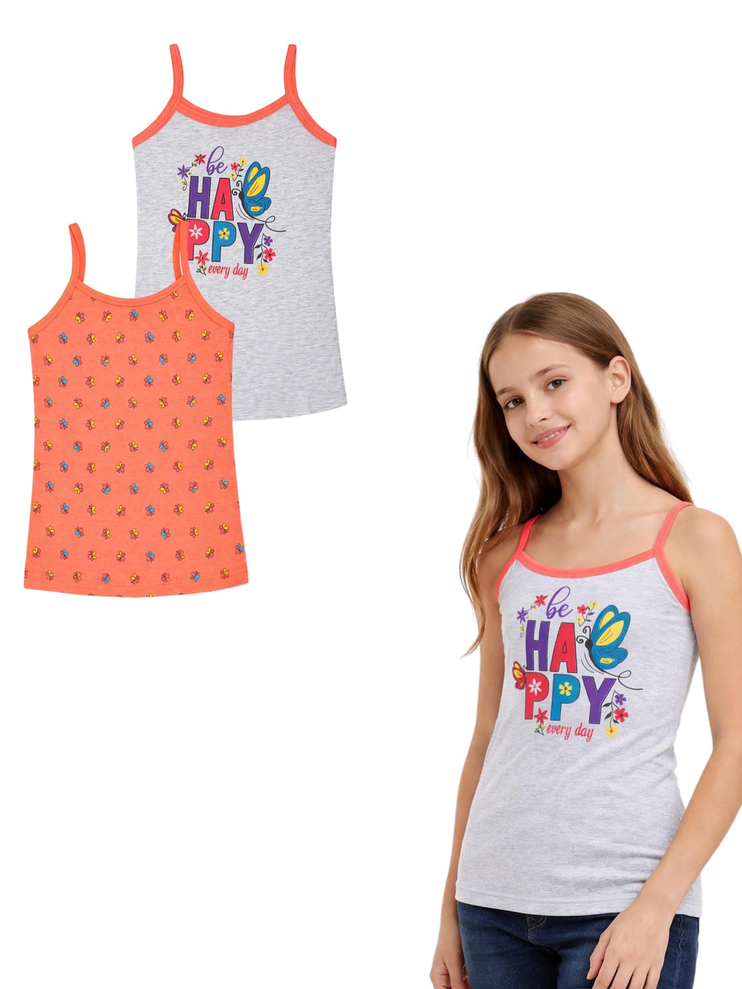 BODYCARE Girls Vest Dori Neck | Regular Fir | 100% Cotton |Sleeveless Assorted Pack of 2
