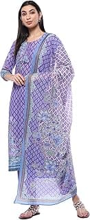 BIBA Women's Purple Cotton Straight Suit Set