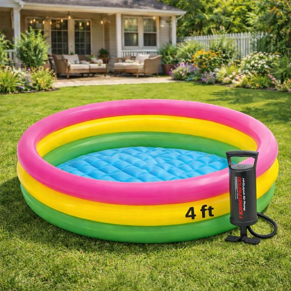 Toy Imagine 4ft Inflatable Kids Swimming Pool - Small Portable Bathtub | Sunset Glow Ring, Round, Colourful - Perfect for 2-3 Kids