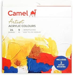 Camel Artist Acrylic Colours 24 Shades, 9ml with 2 Artist Brushes