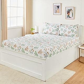 Amazon Brand - Solimo Floral 144 TC Cotton King Size Bedsheet with 2 Pillow Covers| 90x108 Inch| Green