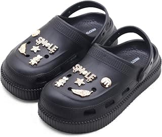 Red Tape Womens Lightweight EVA Clogs with Gold Tone Glitter Charms Soft Cushioned Anti Slip Slip on Clogs with Back Strap