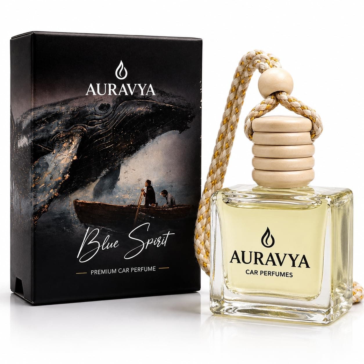 Auravya Car Perfume Long Lasting hanging Pod 8 ml Blue Spirit | Best Car Air Freshener | Premium Glass Bottle Freshener (45–60 Days)