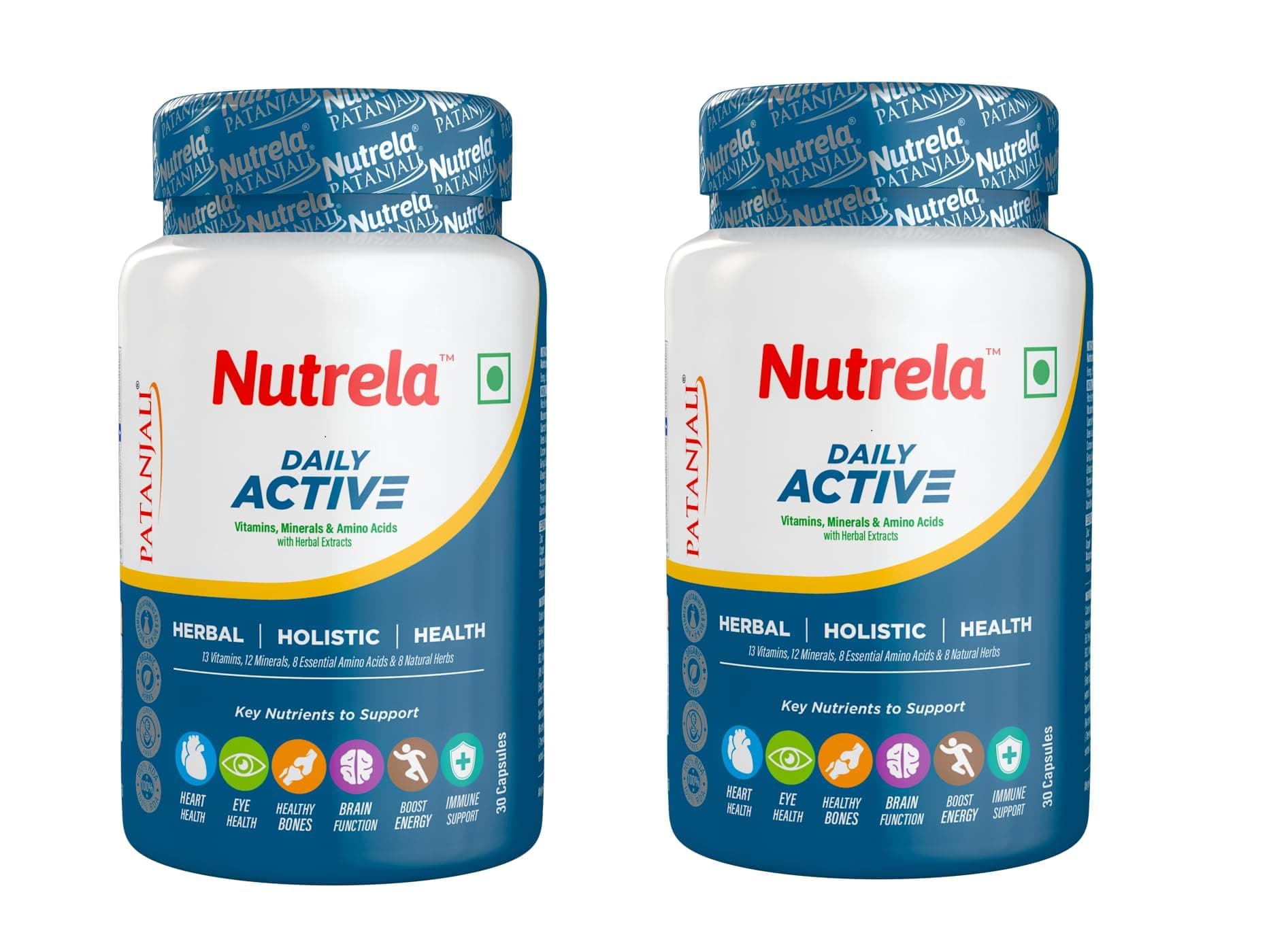 Nutrela Multivitamin by Patanjali | 30 Veg Capsule Pack of 2 | With Vitamins, Minerals, Natural Extracts & Amino Acids | Daily Wellness Supplement for Men & Women