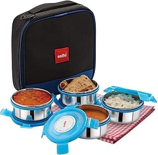 CELLO MF Supremo Stainless Steel Lunch Box Set, 300ml, Set of 4, Blue