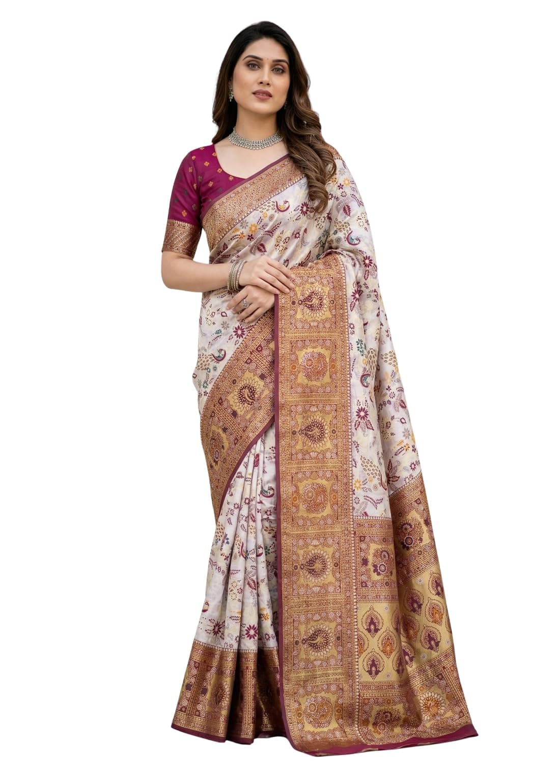 C J Enterprise Women's Kanjivaram Style Soft Silk Saree Heavy Zari Woven Traditional Wedding Saree with Blouse Piece (Morpankh)