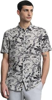MUFTI Light Grey Leaf-Print Slim Fit Shirt