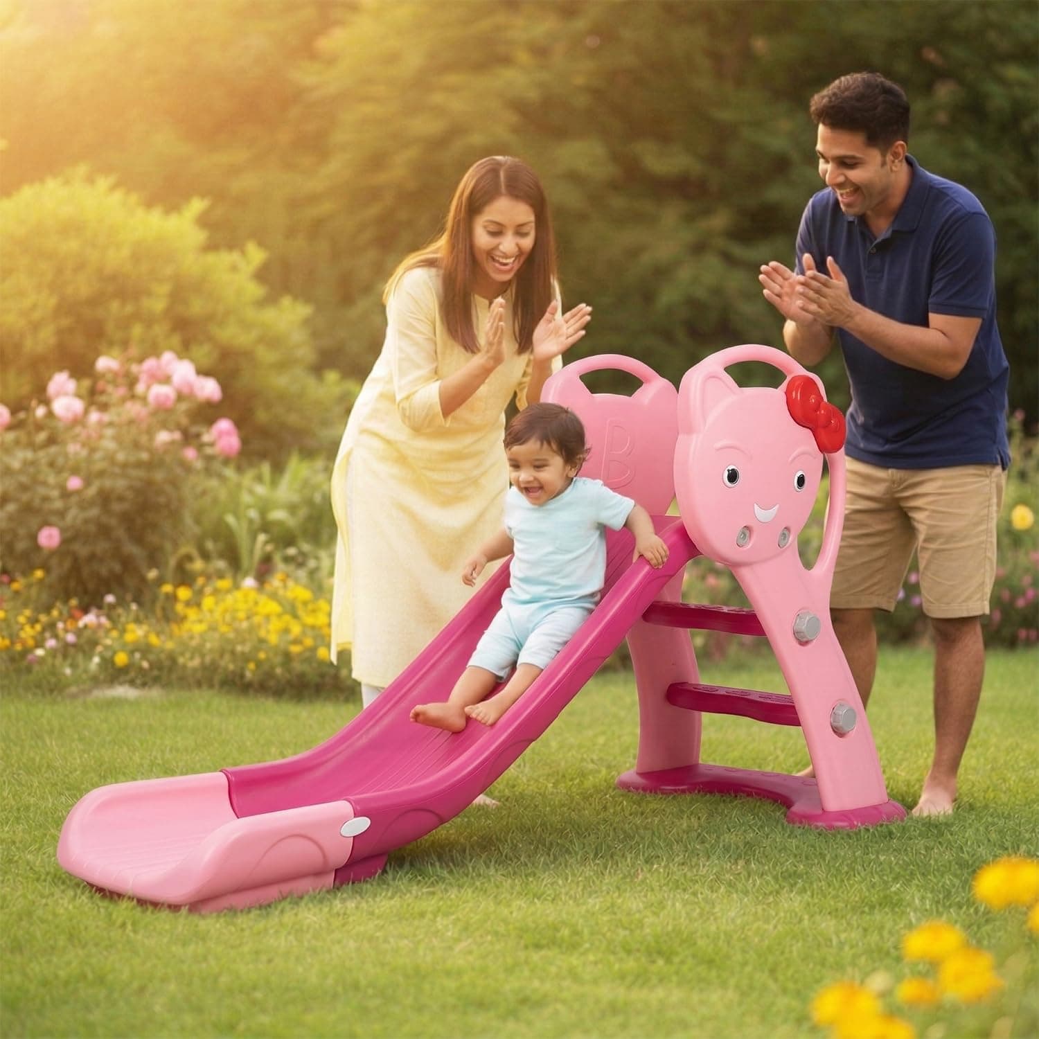 Toyzone Happy Cat Slide for Kids | Baby Play Slide | Indoor & Outdoor Kids Slider | Easy Assembly | Safe Rounded Design | BIS Certified | Made in India | Kids Slide for 2-8 Years, Upto 70 kgs