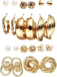 Shining Diva Fashion 11 Pairs Combo Set Latest Stylish Vintage Pearl Earrings for Women Gold Plated Dangle Earrings Heart Butterfly Hoop Earrings Geometric Fashion Jewelry