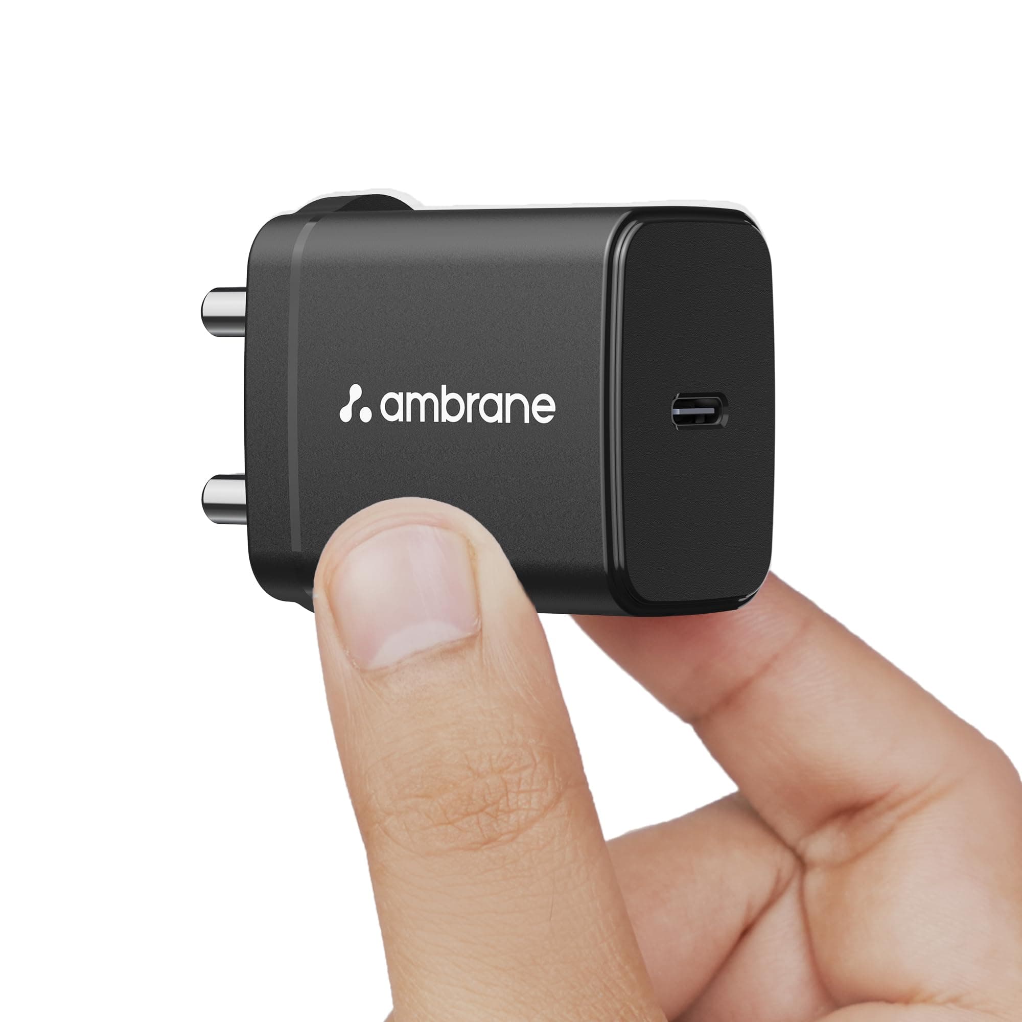 Ambrane 25W Type C Fast Charger GAN Mobile Adapter Charging for iPhone 17/16/15/14/13/12 Series, Samsung & Other Type-C Devices | Multiple Protection, Compact Design PD Technology (Charge 25, Black)