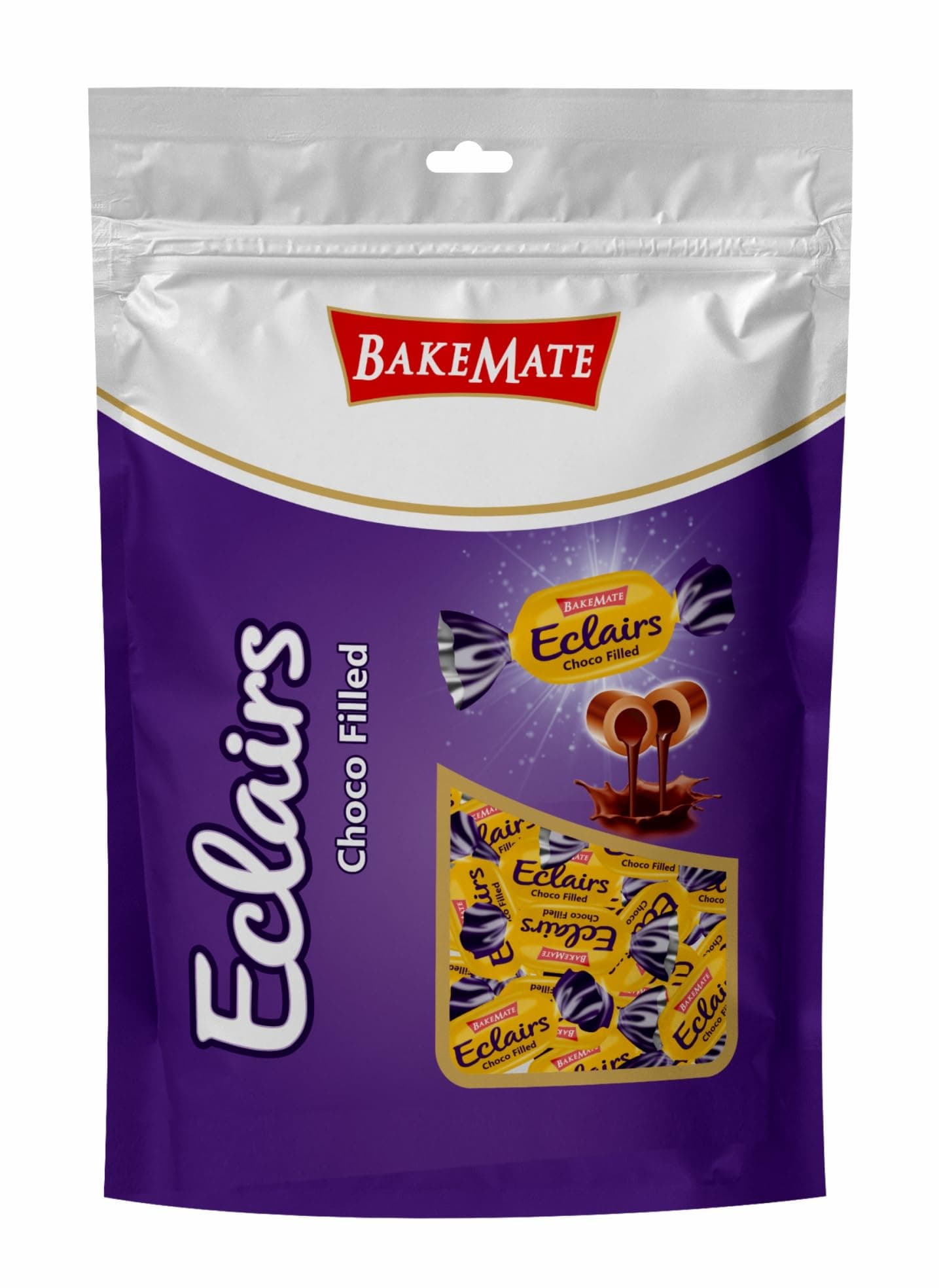 BakeMate Eclairs Choco-Filled Soft Toffee | Chocolate-Coated Eclairs Candy | Delicious & Creamy Chocolate Center | Perfect for Gifting & All Ages | 750g Pack