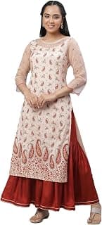 Aurelia Women's Viscose Straight Fit Straight Paisley Print Kurta