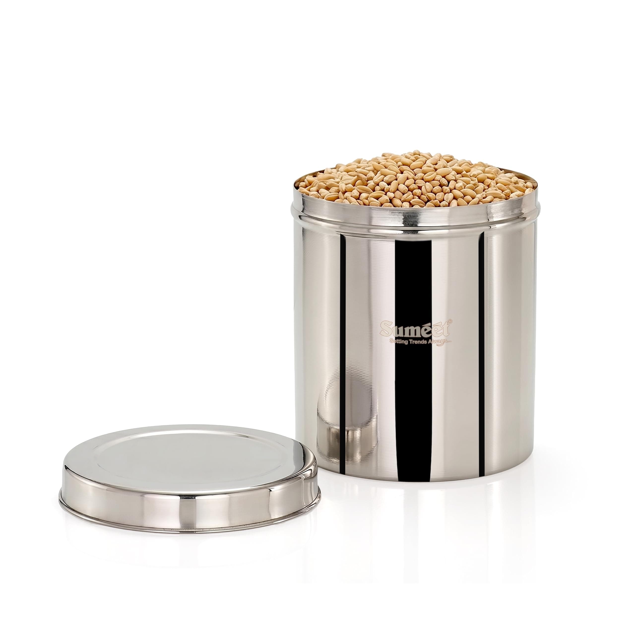 Sumeet Stainless Steel Large Dabba/Canisters/Vertical Storage Container for Kitchen, 19cm Dia - 5000ml - (5Kg to 5.5Kg Approx)