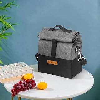 PrettyKrafts PrettyKrafts Jute Spacious Insulated Lunch Bag Eco-Friendly, Reusable, Spill-Proof, Durable Tiffin Organizer for Office, School, Picnic, and Travel with Adjustable Strap (21x14x37 cm, Grey & Black)