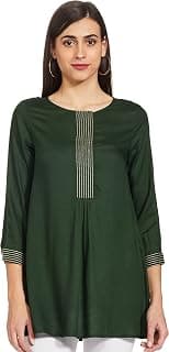 global desi Geometric Viscose V Neck Womens Straight Tunic (FW21GM004TPRYA-P)