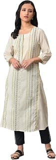 W for Woman Women Cotton Regular Fit Ecru Misdent Printed Summer Regular Kurta