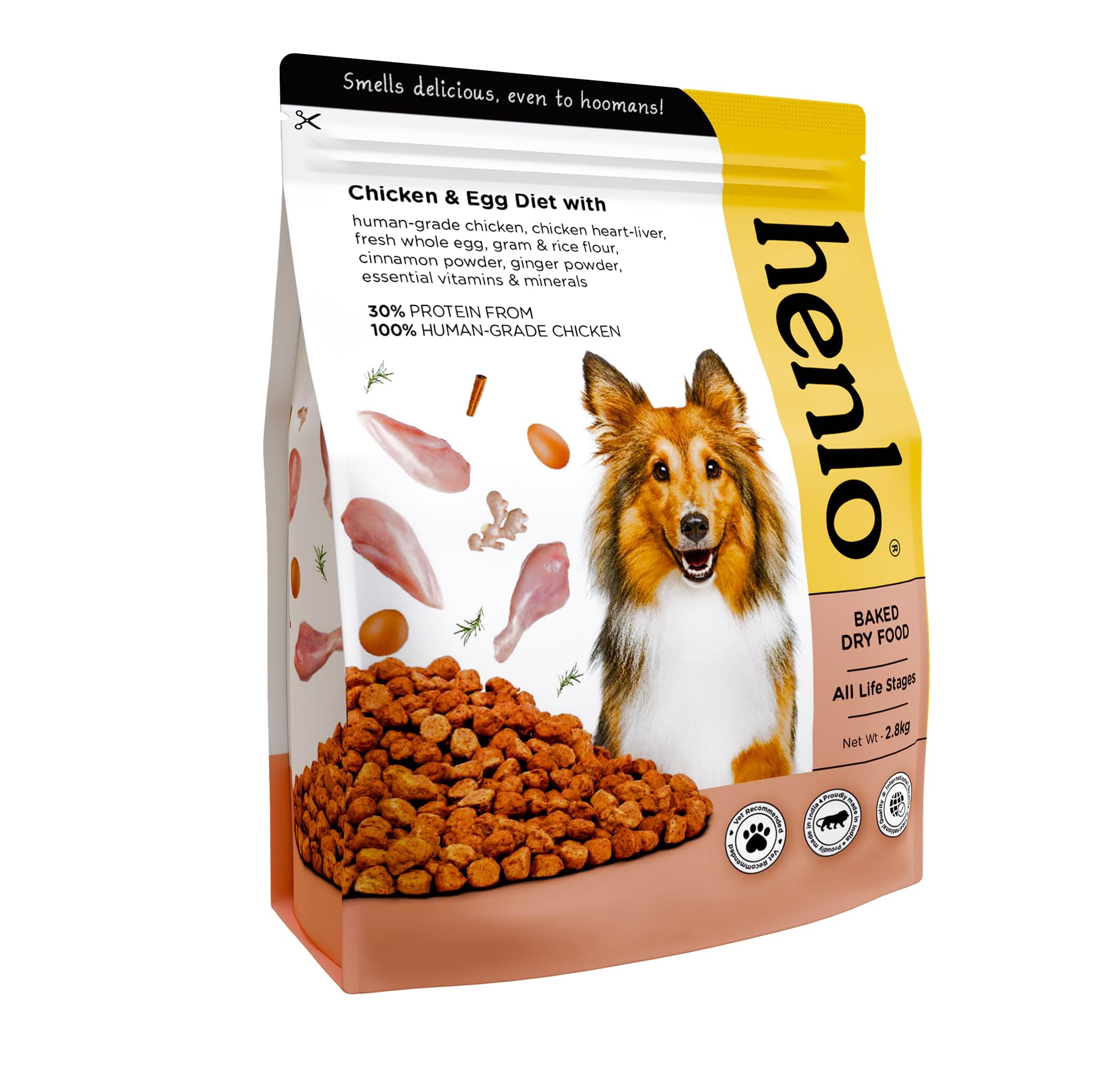 Henlo Chicken and Egg Baked Dry Dog Food for Adult and Puppy Dogs | 2.8KG | 100% Human-Grade Ingredients | Nutritionally Balanced Healthy Dog Food
