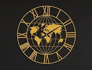 Ventuos World Map Wall Clock, Metal Minimalist Analog Modern Clock, Round Silent Non-Ticking Battery Operated Wall Clocks for Living Room/Home/Kitchen/Bedroom (16 Inch), Gold