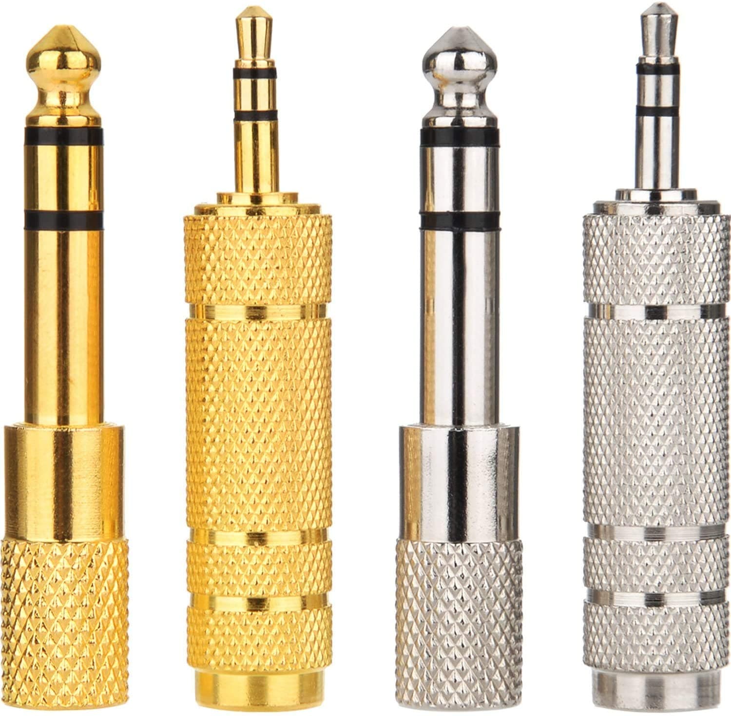 LipiWorld® 4 Pieces Headphone Adapter 6.35mm Male to 3.5mm Female and Audio Stereo Plug 3.5mm Male to 6.35mm Female (Available Color)