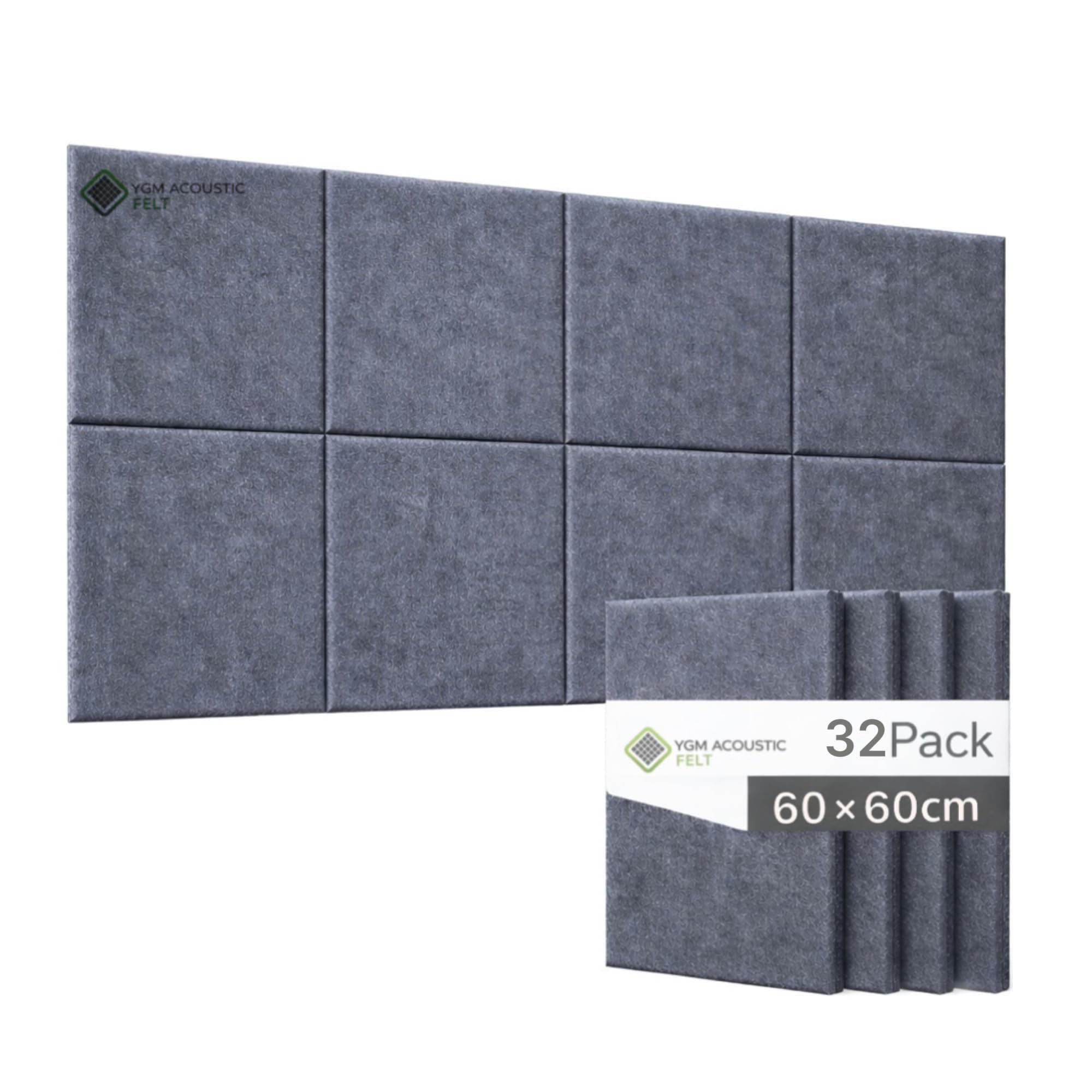 YGM Acoustic Foams® Luxury PET Felt Acoustic Self Adhesive Panels, 10 MM Thick, Sound Absorbing Panels for Wall | Room Noise Reducer & Sound Dampening (Midnight Grey, 2x2 Foot - 32 Panels)