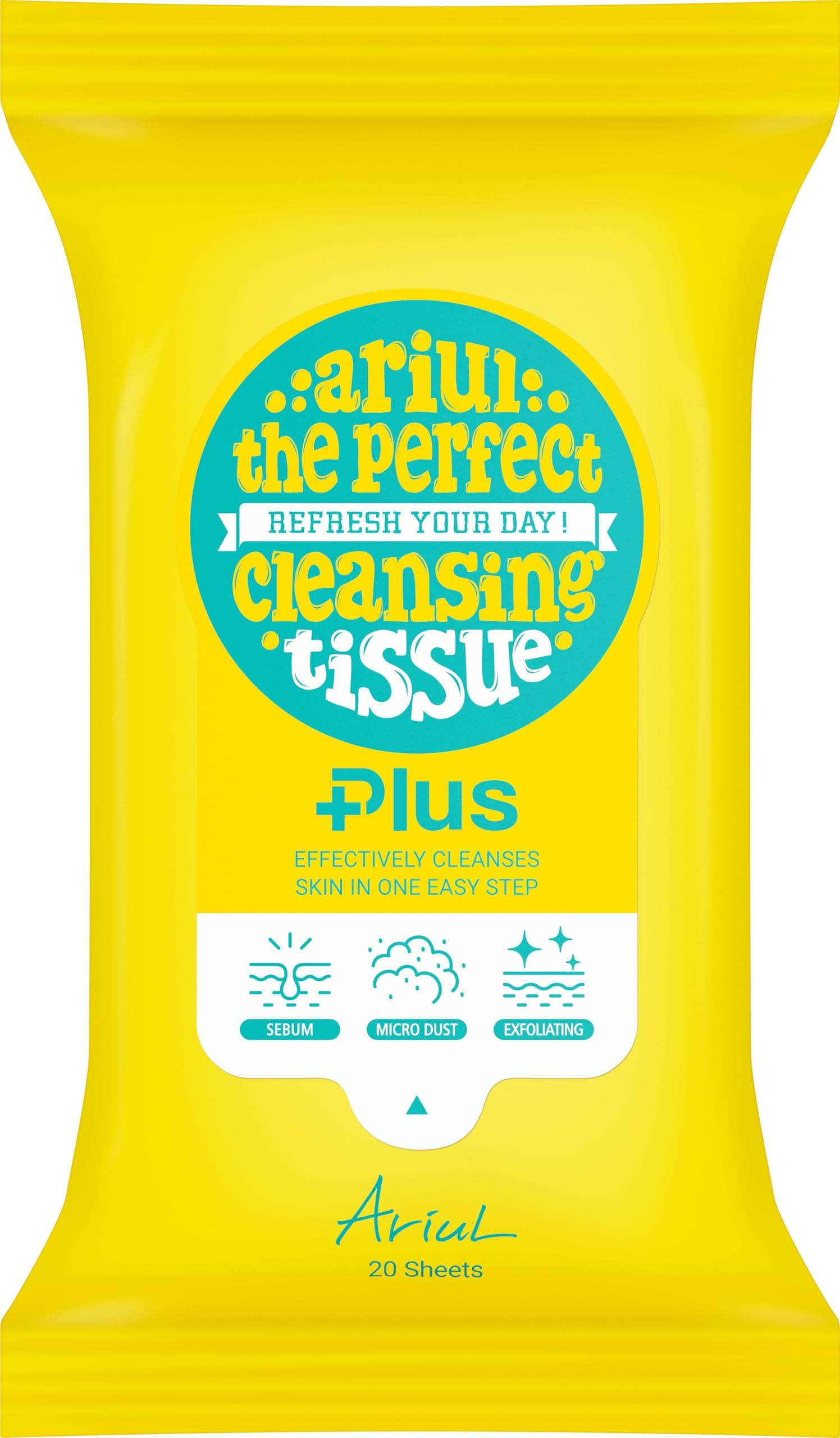 Ariul The Perfect Cleansing Tissue Plus (20 Sheets) Korean Makeup Remover Wipes, Low pH Deep Cleansing Face Wipes, Removes Waterproof Makeup, Pore Impurities & Fine Dust, Gentle Exfoliating Hydrating Facial Deep-cleaning Tissues