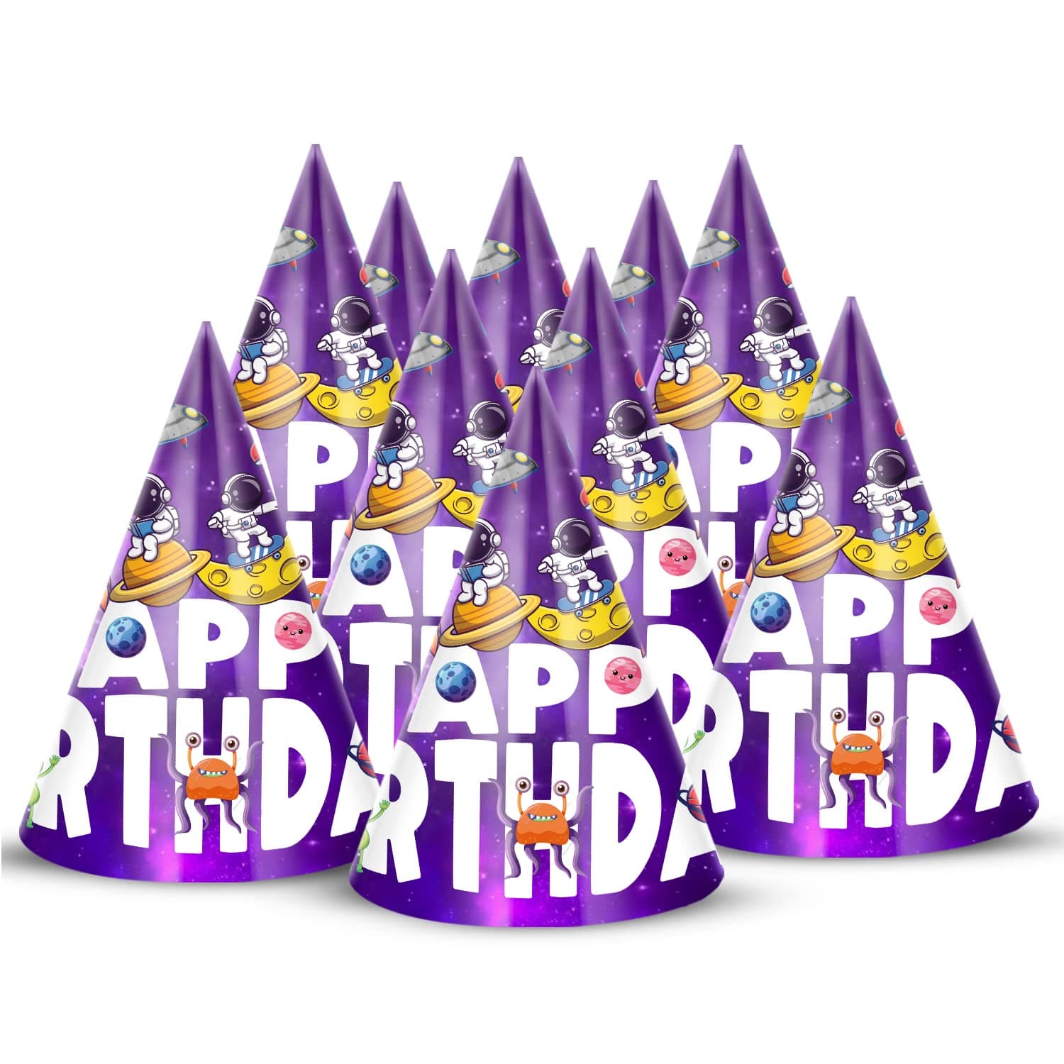 ZYOZIQUE Space Theme Birthday Party Hats, Happy Birthday Cone Party Hats for Kids Birthday Party - Space theme Birthday Party Supplies and Decorations