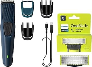 PHILIPS Battery Powered SkinProtect Beard Trimmer for Men - & Philips QP210/51 Oneblade Replaceable Blade (Lime)