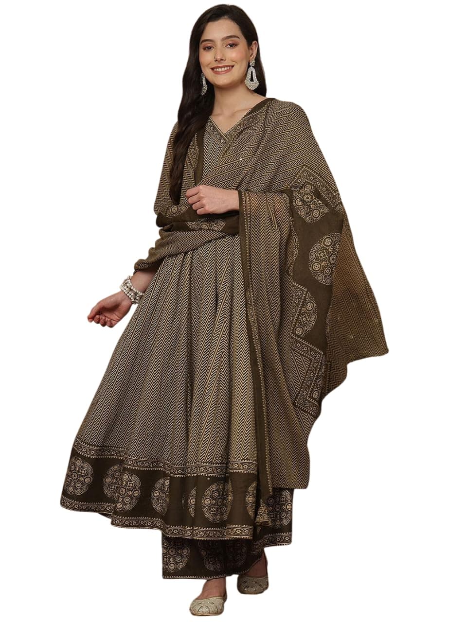 MEERA FAB Women Printed Regular Pure Cotton Kurta with Palazzos & With Dupatta