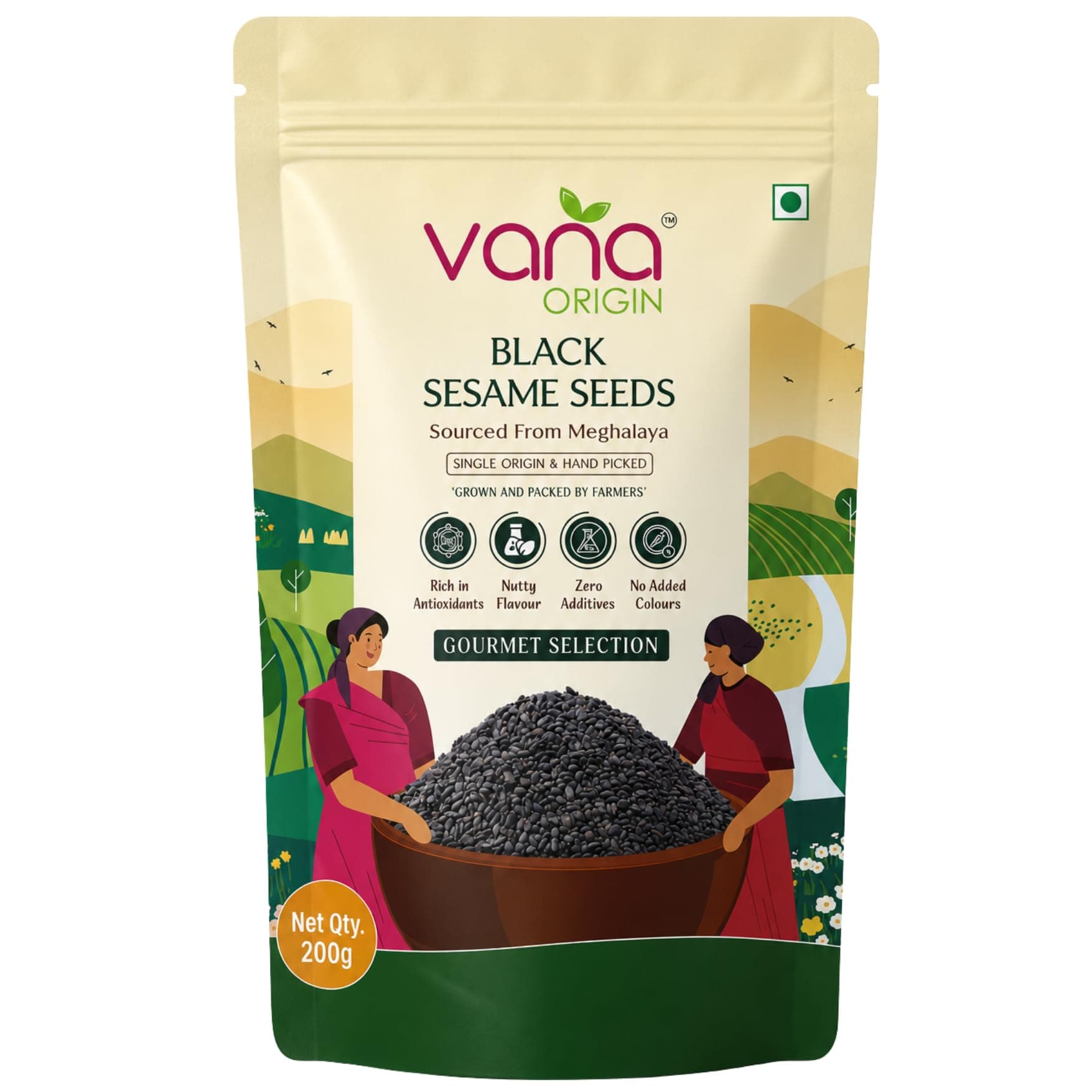Vana Origin Black Sesame Seeds from 200gm| Cold-Pressed Grade| Black Til Seed from Meghalaya | Kaale Til Whole Fresh and Natural Unhulled Kale/Black Til Seed