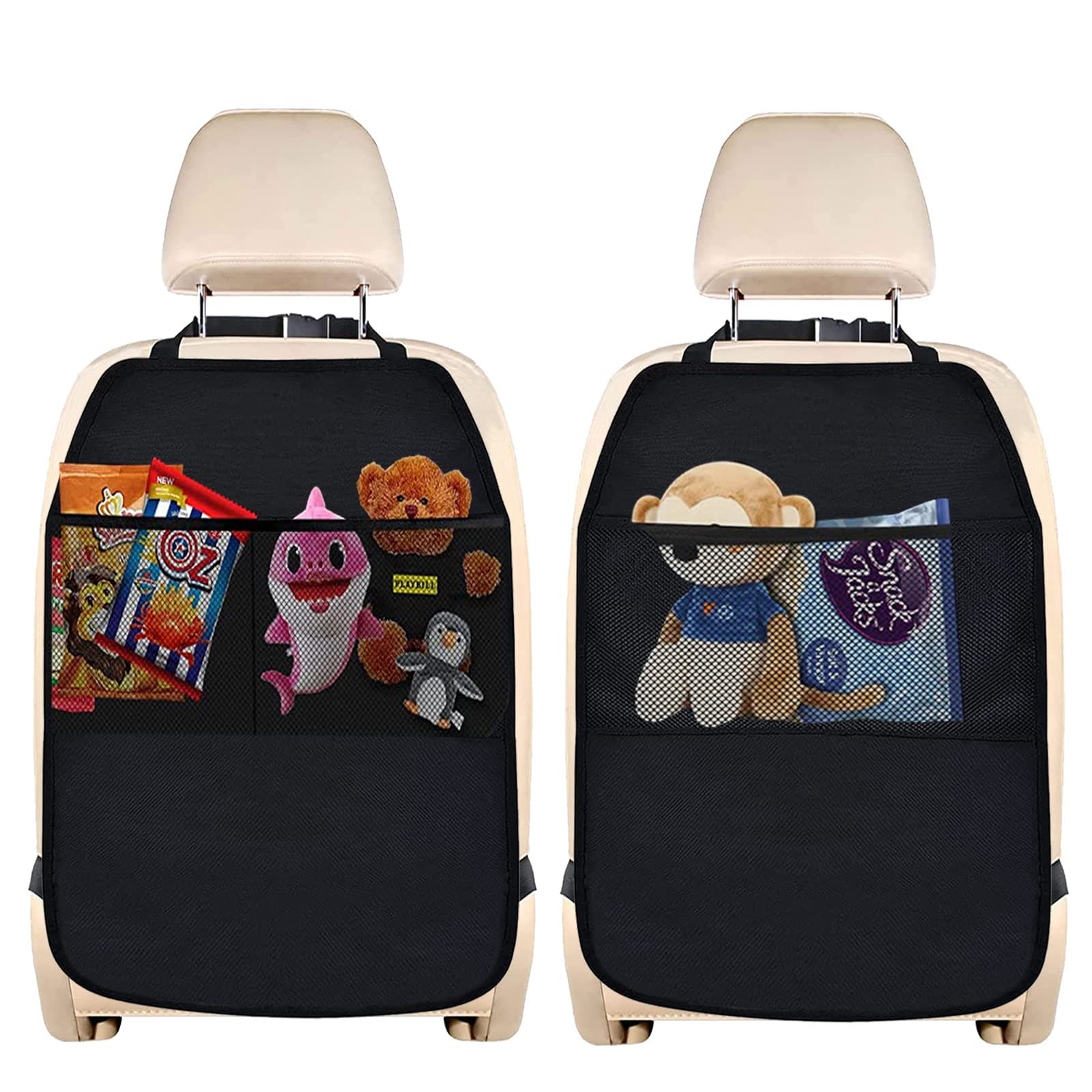 Qooloo Car Seat Protector, 2-Piece Organizer with 2 Pockets, Universal Back Protector for Dirt & Damage Prevention