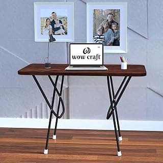 wow craft Multipurpose Foldable Table for Home & Office | Portable Study Desk, Computer & Laptop Desk | Space Saving 2-Seater Furniture | Strong Metal Frame, Engineered Wood, 2x3 ft (Mango Brown)