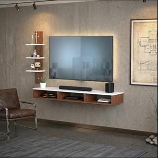 32 inches Broad Based Engineered Wood Wall Mount TV Entertainment Unit with Single Pillar Decor Shelves, Best Suits 42 inches tv