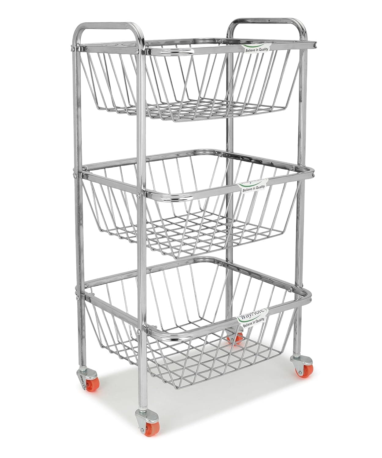Style O Shine Stainless Steel Fruit & Vegetable 3 Layer Stand Kitchen Trolley/Organizer - Onion Potato Rack (3 Tier Trolly)