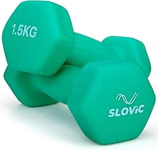 SLOVIC Dumbbell Set [1.5 Kg Each] | Neoprene Dumbbell Set for Home Gym | Gym Dumbbell Set for Home Workout | Gym Equipment for Home Workout | Anti-Skid Iron Dumbbell | Dumbbells for Women [Mint]