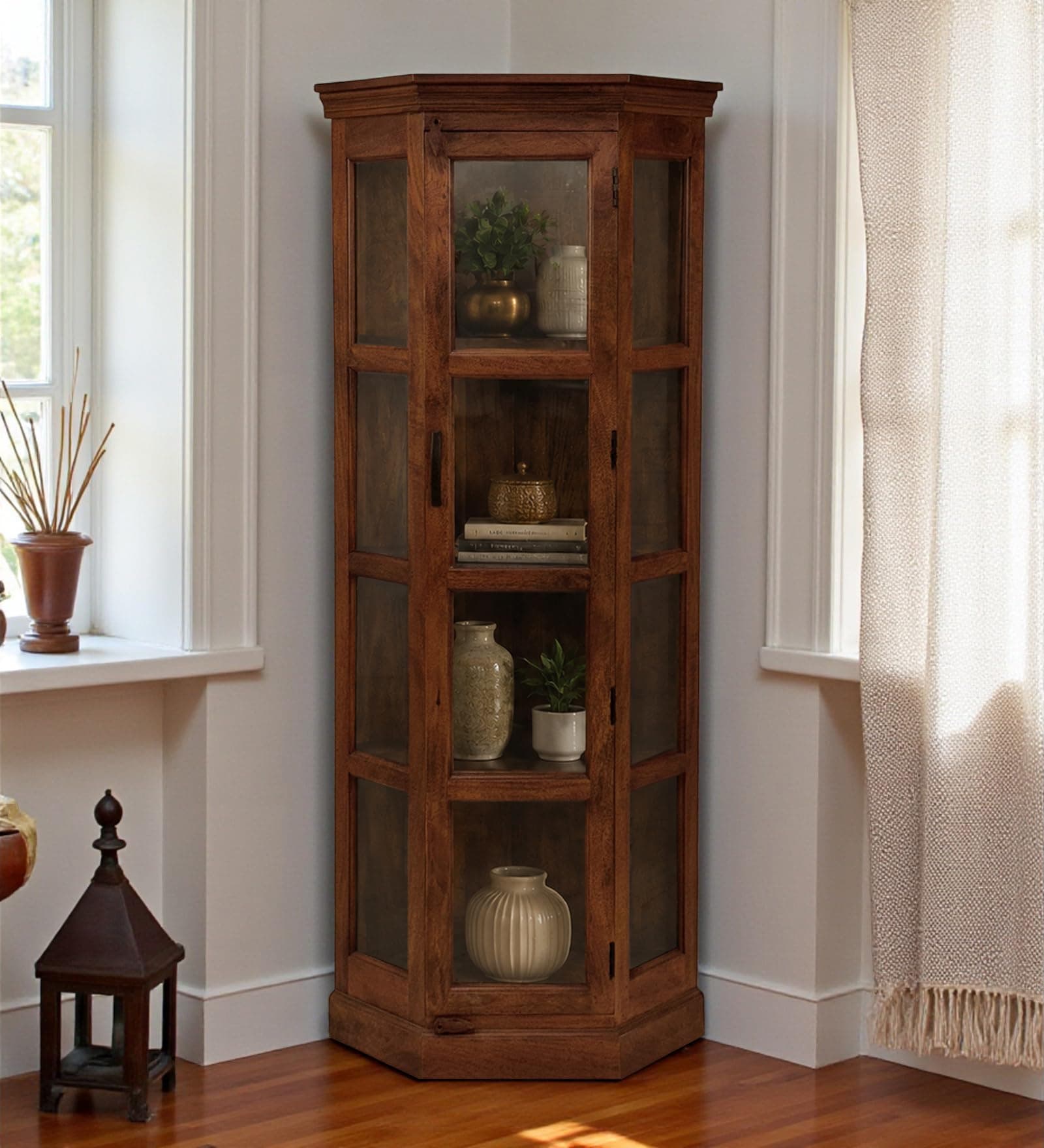The Attic INES Kitchen Cabinet, Multipurpose Cabinet for Bedroom Living Room Study bar, Solid Wood Bookshelf/Kitchen Cabinet, Solid Mango Wood, Honey Matte Finish