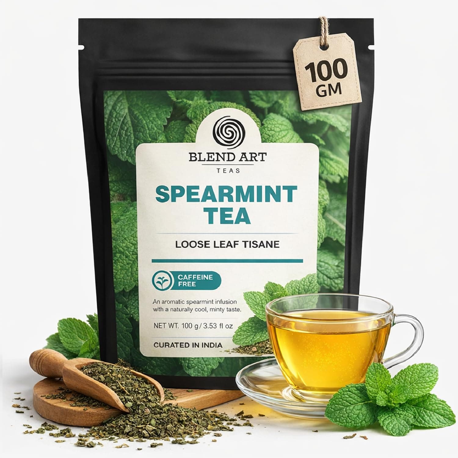 Spearmint Herbal Tea 100g | PCOS & PCOD Tea for Women | Hormone Balance Support, Acne & Facial Hair Reduction | Digestive Health | Herbal Loose Leaf Spearmint Tea | Caffeine Free | 100 Cups